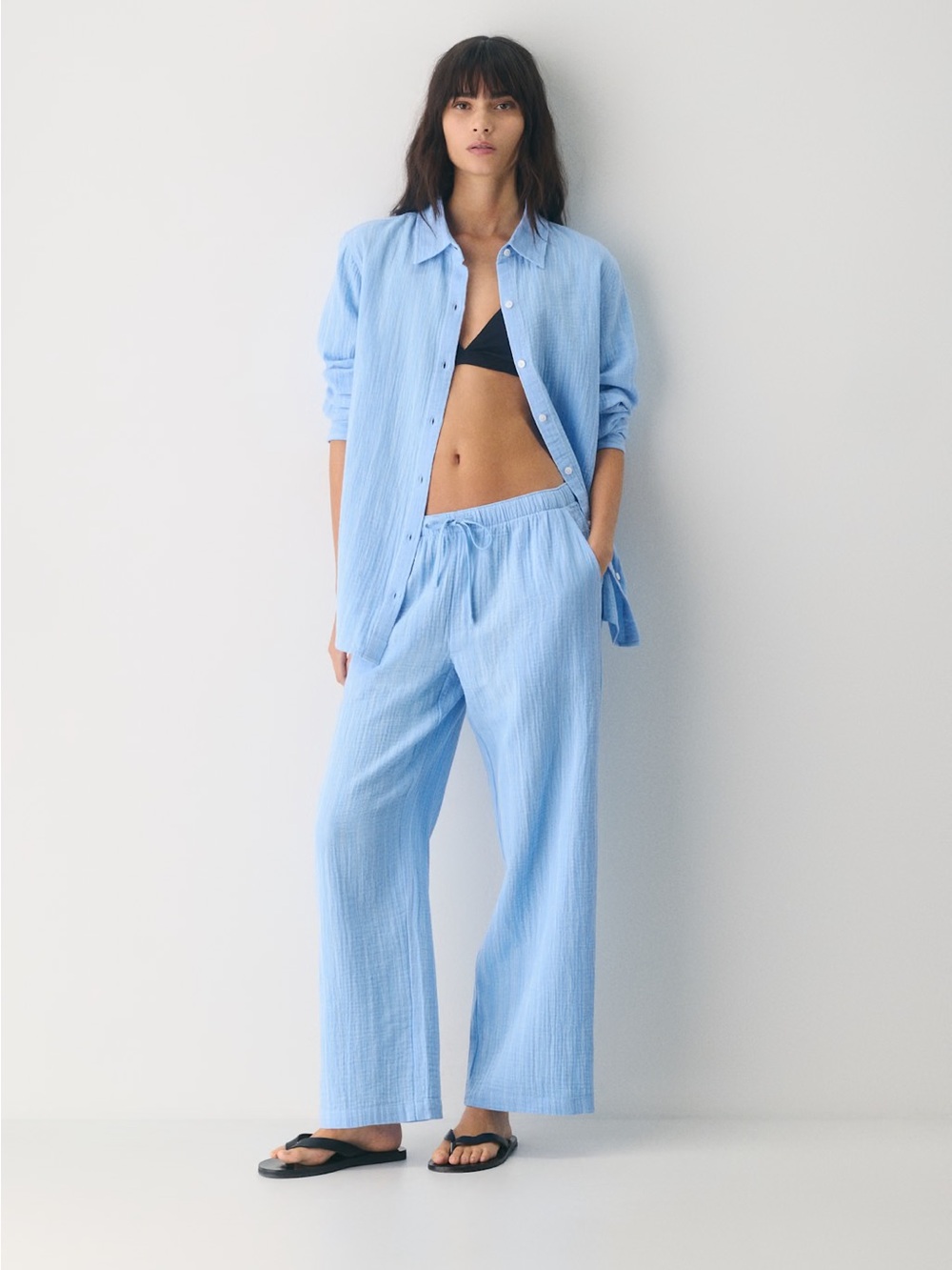 NWT Aritzia Little Moon AirPlush Cotton Sail Pant Large - Beatrice St Pscd Bl/O
